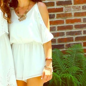 White Cold-Shoulder Romper